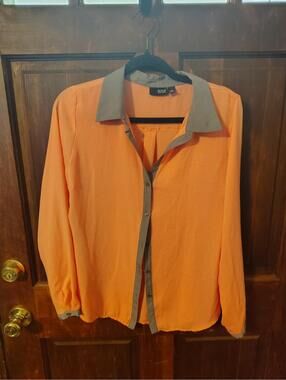 ana A New Approach Semi Sheer Blouse Size Medium Peach Gray